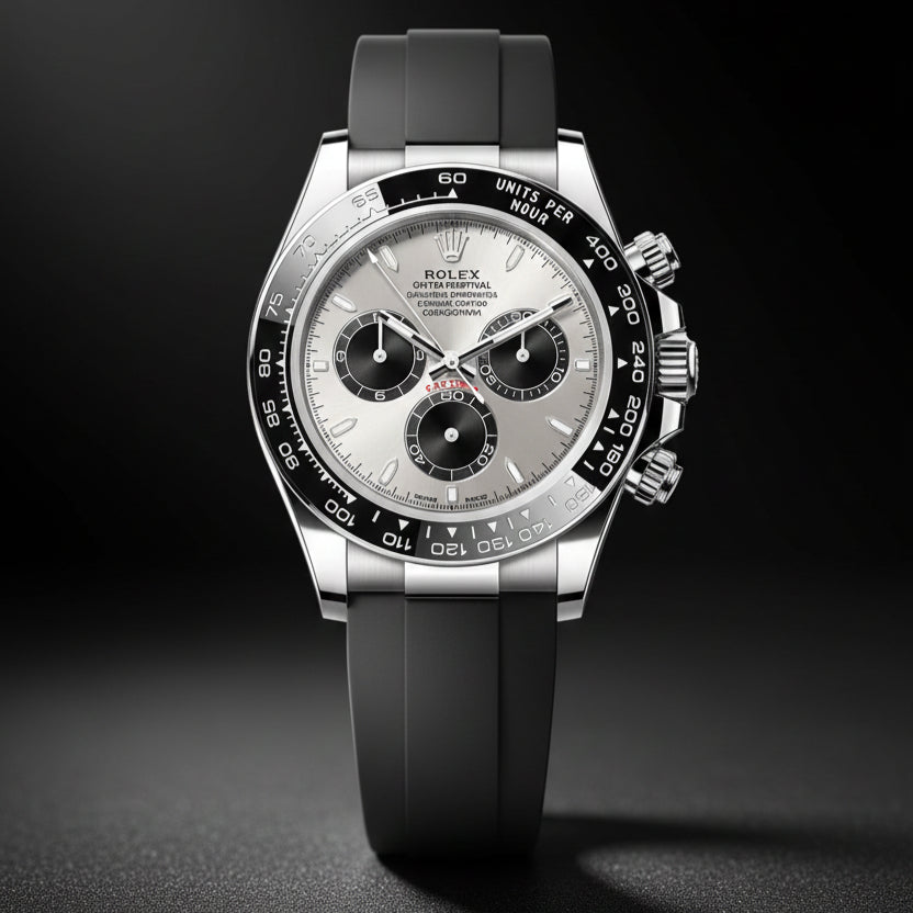 Les plus fortes hausses de prix de Rolex en 2025 » sur un fond vert foncé. L'image présente quatre modèles de montres Rolex Daytona avec leurs références et l'évolution de leurs prix entre 2024 et 2025.